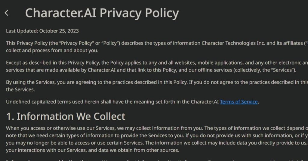 New Character AI Privacy Policy Breakdown