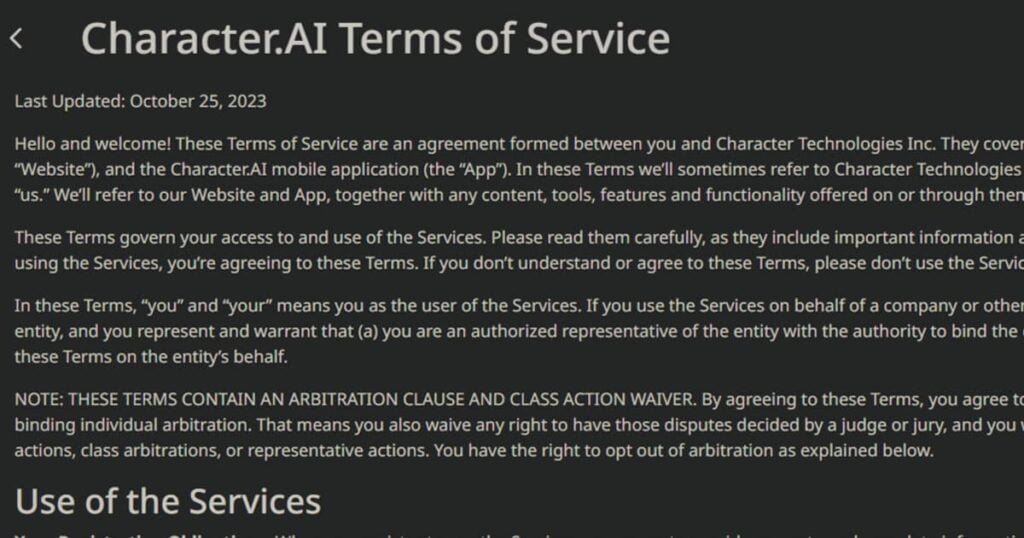 New Character AI Terms of Service Breakdown