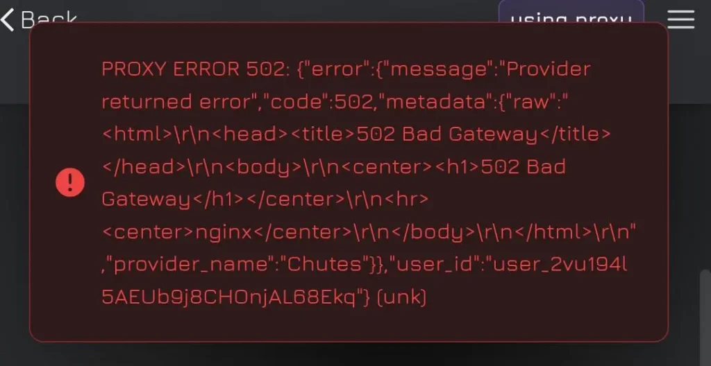 Janitor AI proxy error 502 fix